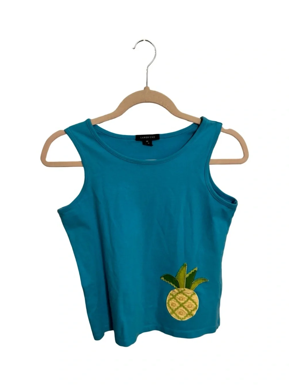 Vintage Land’s End Girls Pineapple Blue Tank Top Medium 10-12